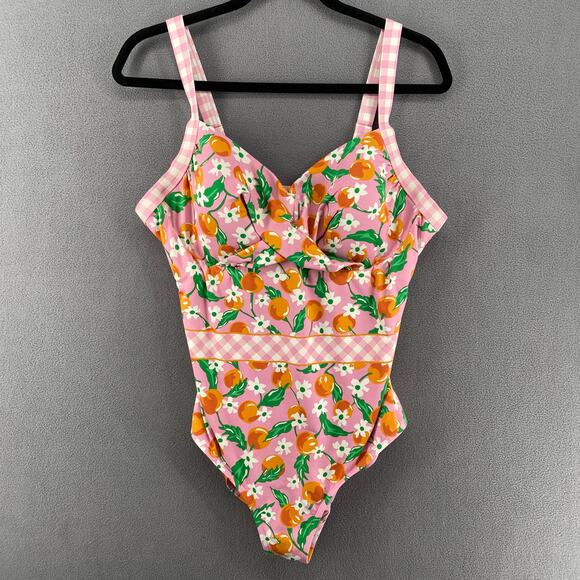 Draper James x Lands End One Piece Swimsuit Womens 16W Pink Oranges Floral - Picture 1 of 11